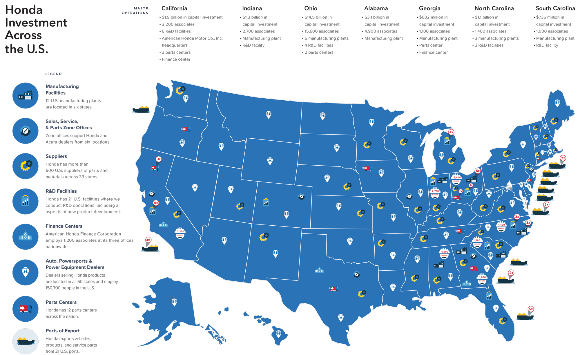 Map of Honda Investments Across U.S.