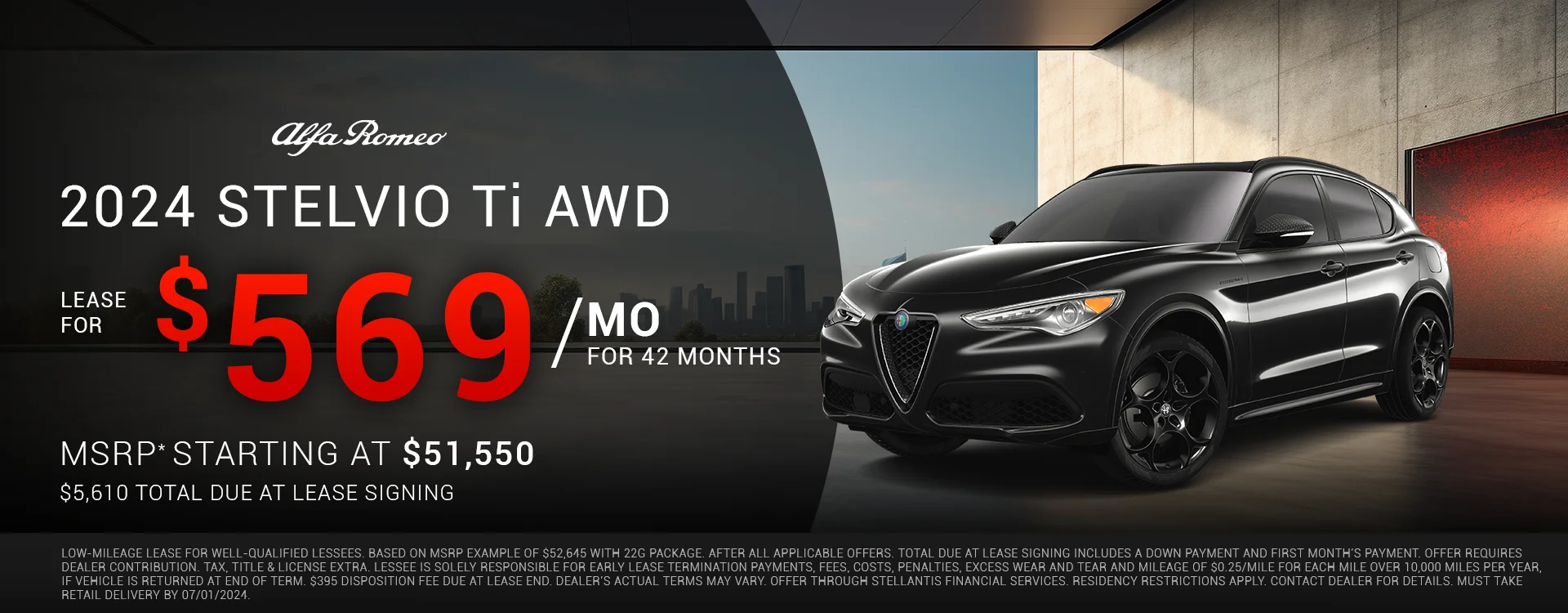 2024 Stelvio TI AWD Lease for $570 per month for 42 months