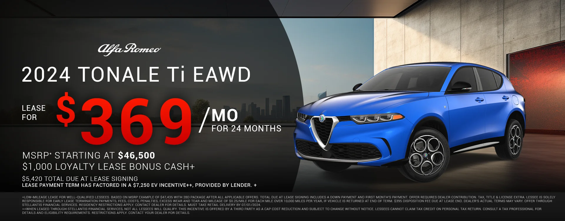 2024 Tonale Ti eAWD Lease for $409 per month for 36 months
