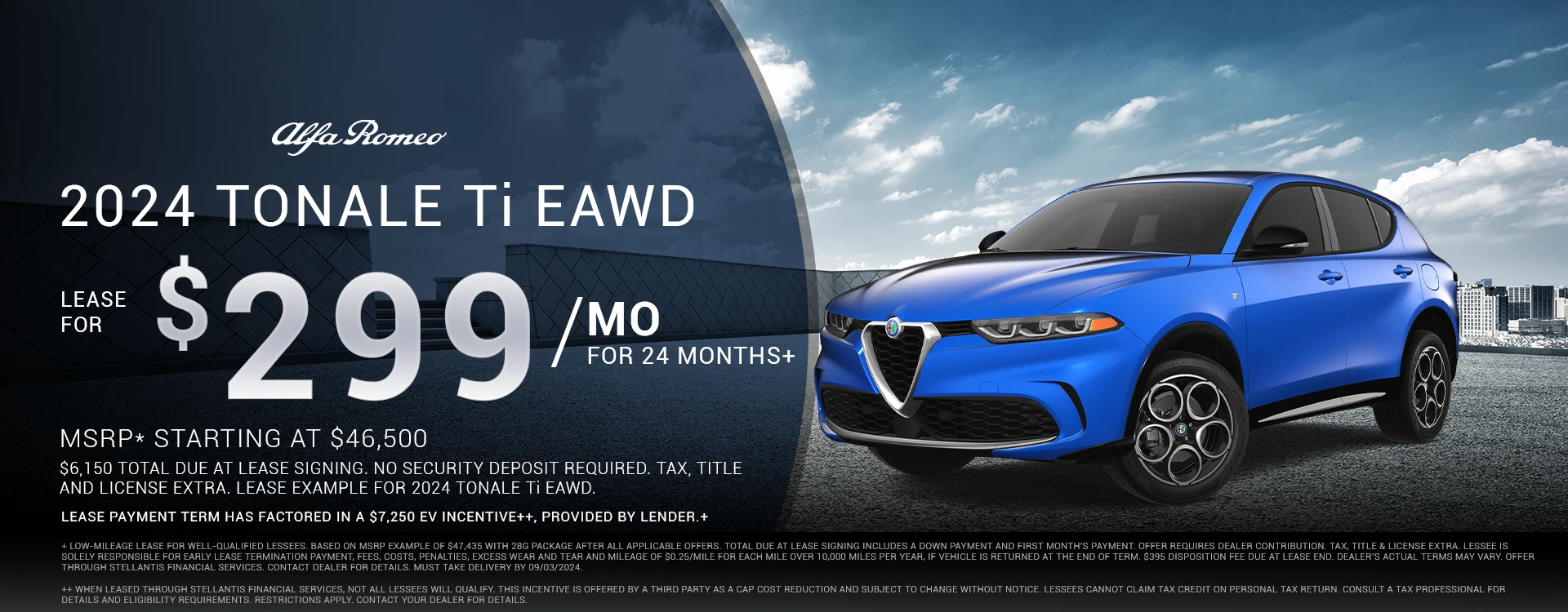 2024 Tonale Ti eAWD Lease for $409 per month for 36 months